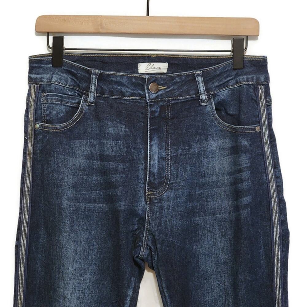 Elan High Rise Beaded Seam Dark Wash Stretch Skinny Blue Denim Jean Size L - Picture 2 of 11